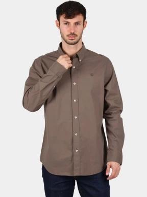 camasa cu maneci lungi pt. barbati Timberland Long Sleeve Stretch Poplin Shirt maro 1