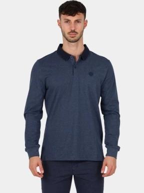 tricou cu maneci lungi si guler pt. barbati TBS Pekanpol albastru inchis 1