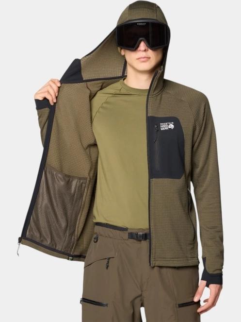 pulover polar pt. barbati Mountain Hardwear Polartec Power Grid Full Zip Hoody oliv 5