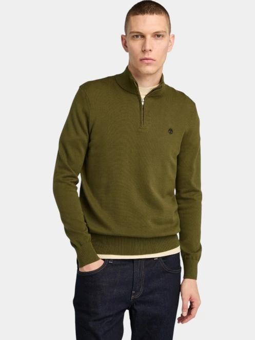 pulover pt. barbati Timberland Cotton Yd 1/4 Zip Sweater oliv 2