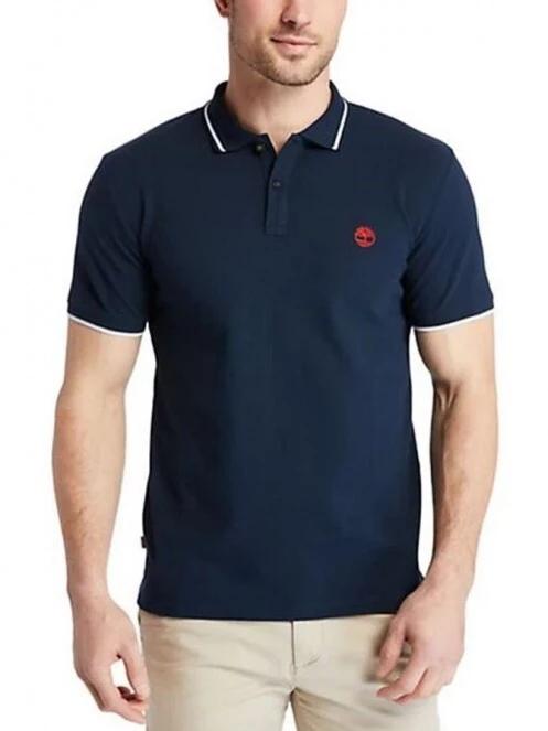 tricou cu guler pt. barbati Timberland Ss Mr Pique Tipped albastru inchis 2
