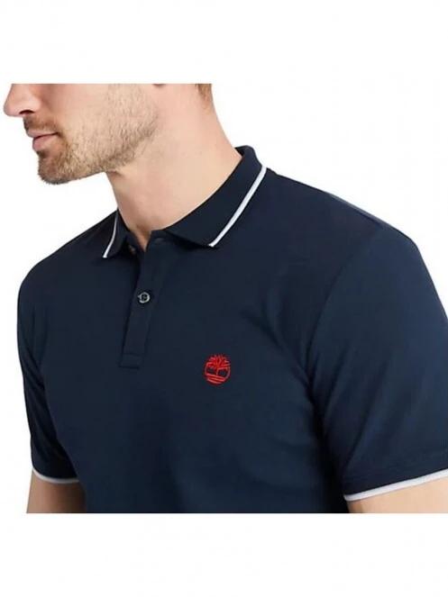 tricou cu guler pt. barbati Timberland Ss Mr Pique Tipped albastru inchis 5