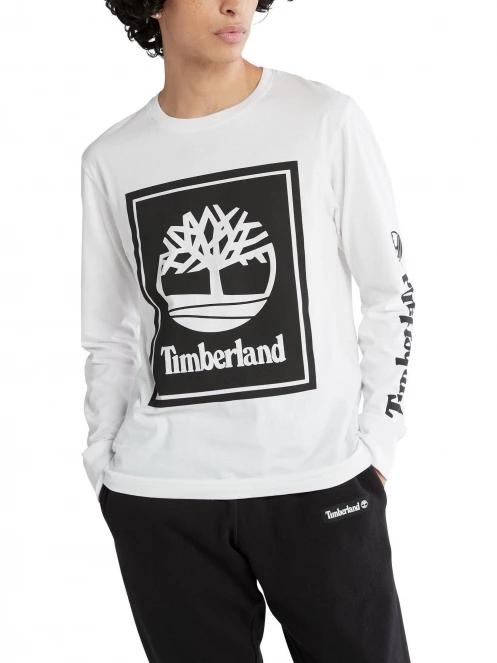 tricou cu maneci lungi pt. barbati Timberland Ls Front Stack Logo Tee alb 2
