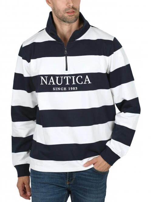 tricou cu maneci lungi si guler pt. barbati Nautica Foxen 1 Zip Top albastru inchis 2