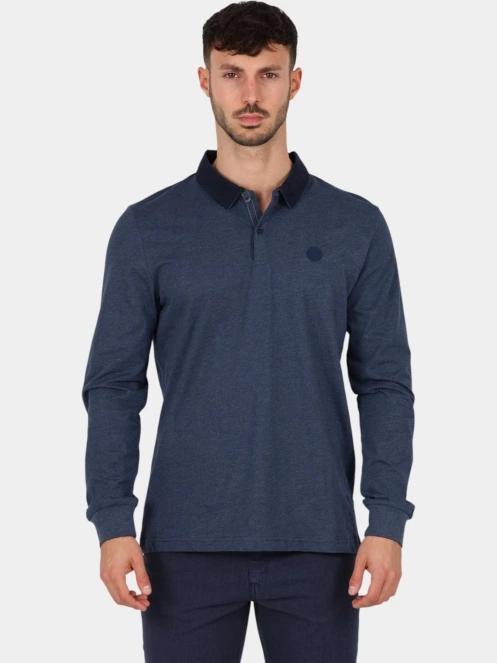 tricou cu maneci lungi si guler pt. barbati TBS Pekanpol albastru inchis 2