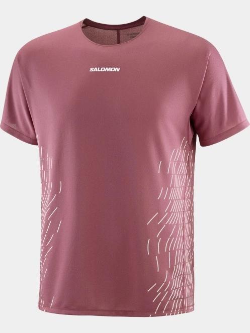 tricou pentru sport, cu maneci scurte pt. barbati Salomon Sense Aero SS Tee Gfx M bordo 4
